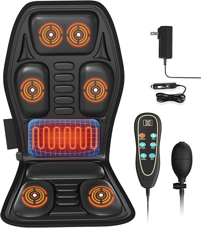 Massage Chair Pad,Back Massager with Heat, Vibration Massage Seat Cushion, 20-30-60 Minutes Auto-Timer,Adjustable Lumbar Support,Chair Massager for Office,Recliner,Gifts for Men,Women