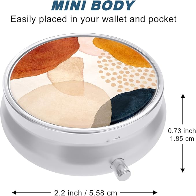 Pill Case, Cute Travel Pill Box for Purse, Moisture Proof Small Medicine Holder, Portable Pocket Medicine Organizer Dispenser to Hold Vitamins, Cod Liver Oil, Supplements, Simple Abstract Art