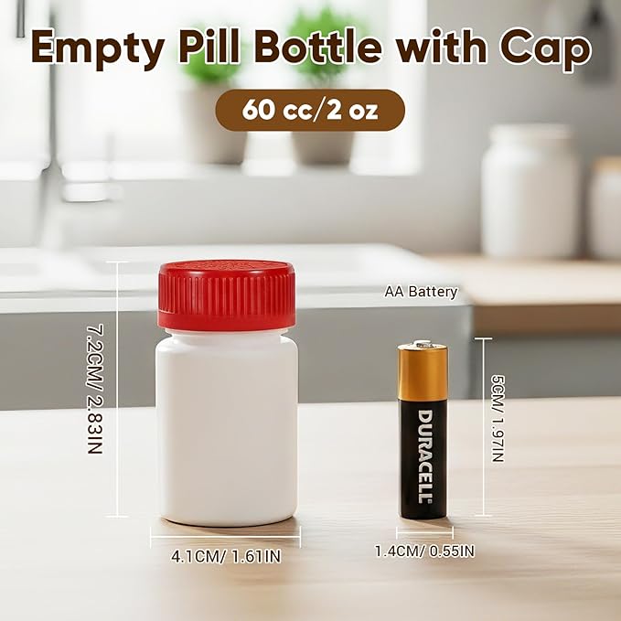 DEMORA Pill Bottle Empty with Child Resistant Cap, Wide Mouth Travel Small Pill Bottle Plastic Medicine Containiers Medicine Organizers for Medications Capsules (2 oz, 8 Pcs)
