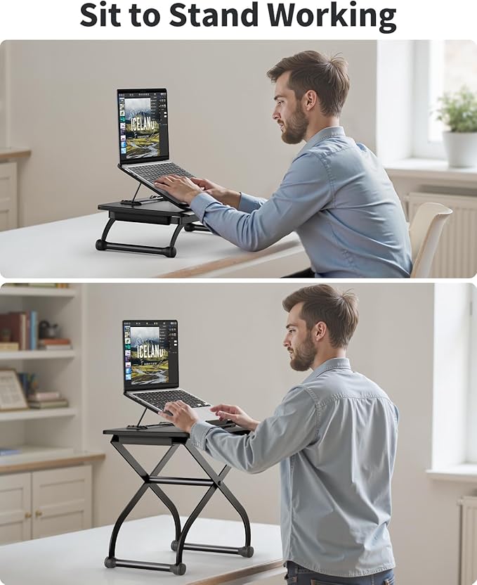 SAIJI Metal Small Laptop Desk Standing Converter, 23" Height Adjustable Desk Riser for Tabletop, Sit-Stand Workstation, Table Extender for Desk