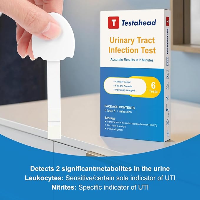 UTI Test Strips for Home Use Detects White Blood Cells and nitrites in Urine 2-Minute Rapid Results Suitable for Women, Men, and Children Urinary Tract Infection Test Strips (6 Pack)