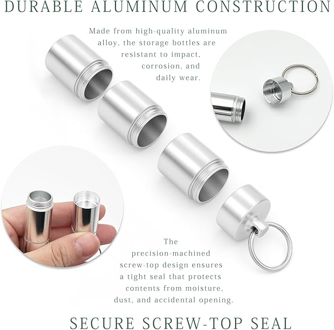Aluminum Alloy Travel Pill Case with Keychain, 3 Compartments Portable Waterproof Pill Holder, 2 Pack