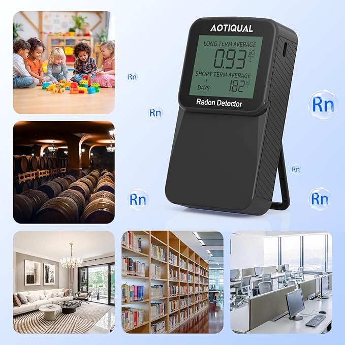 Digital Radon Detector LCD Display Dual USB Battery Power Options 3 Year Battery Life 10 Year Sensor Lifespan Accurate pCiL Concentration Detection for Home and Office Use