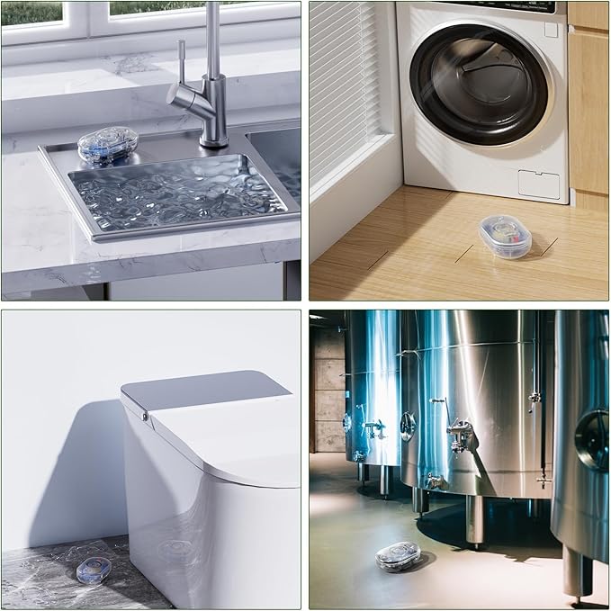 5 Pack WD61 Water Leak Detector for Home, 120dB Water Sensor Alarm for Basement, Leakage Detection Device for Under Sink/Pipe/Drain Drip, Floor Flood in Bathroom/Kitchen/Toilet/Laundry Room, Clear