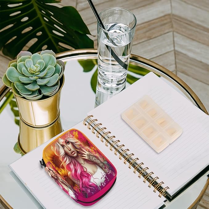 Abstract Sunflower Girls Pink Travel Pill Organizer Box Weekly Portable Pill Case Daily Pills 7 Day Small Birth Control Pills Container Removable Compartments for Medicine Vitamins Fish Oil