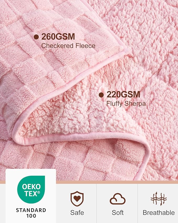 Kivik Dual Sided Weighted Blankets for Adults, Buttery Soft Stylish Checkered Heavy Blankets for Couch Sofa Bed - Ultra-Fluffy Fabric Brings Cloud-Like Comfort (60"x80", Pink, 15 Pounds)