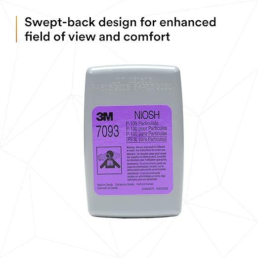3M P100 Respirator Filter 7093B, 1 Pair, Helps Protect Against Oil and Non-Oil Based Particulates, Asbestos, Mold, Silica, Grinding, Sanding, Welding