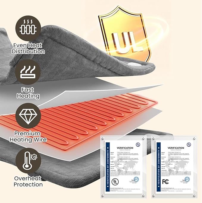 DAILYLIFE Heating Pad for Neck and Shoulders and Back, Electric Heating Pad for Back Pain Relife, 6 Heating Settings, UL Certified with Overheating Protection and Machine Washable, 26"x35", Gray