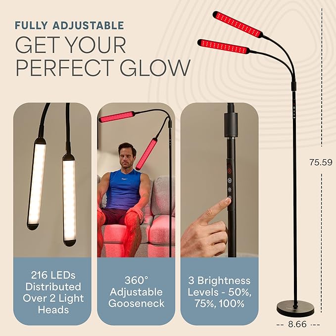 LifePro Red Light Therapy Lamp & Reading Lamp - 850nm & 660nm Near Infrared and Red Light Therapy for Body -108/216 LED - Lumaglow Multi-Mode Single/Dual Head Design- Wellness and Focused Reading