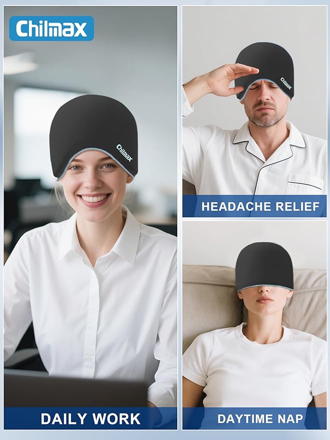 Migraine Relief Cap,Full Head Ice Hat Hot & Cold Gel Compress Pack with Face and Eye Mask,Headache Ice Pack Head Wrap for Hangover, Fever, Puffy Eyes,Tension, Sinus, Stress Relief