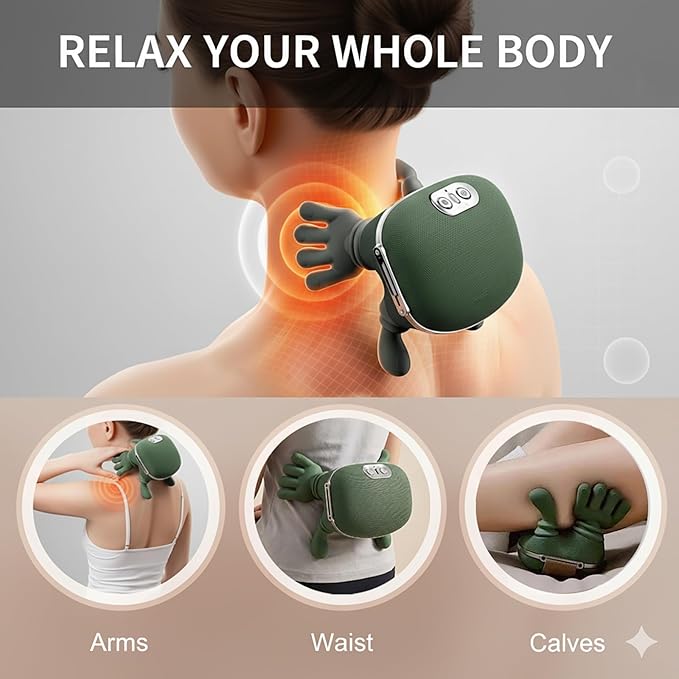 Neck Massager with Heat, Shiatsu Neck and Back Massager with 4D Kneading for Shoulder and Cervical Pain, Relax Muscle Tension, Portable and Rechargeable for Home or Office, Green