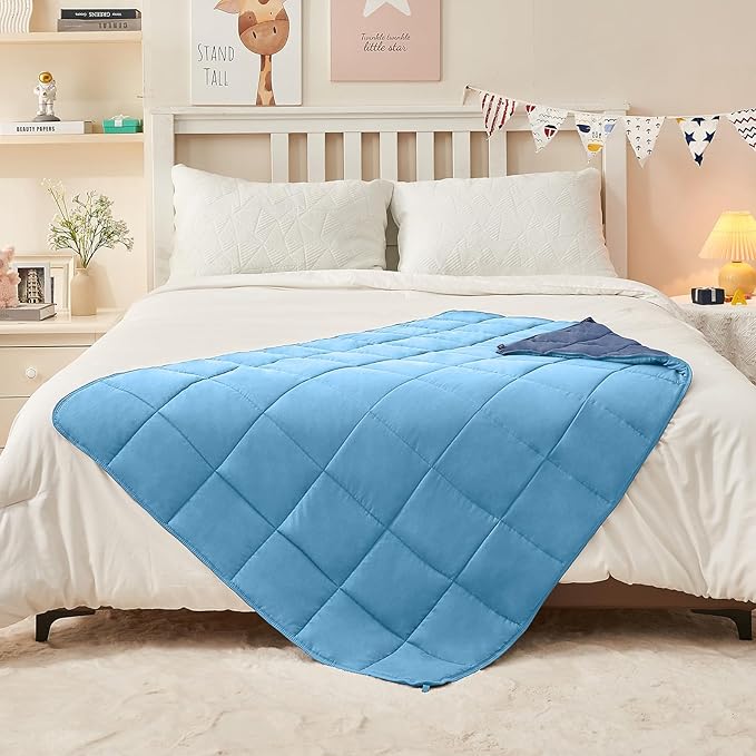 yescool Blue Weighted Blanket 5 Pounds Cooling Weighted Lap Blanket, Heavy Blankets for Sleeping, Weighted Throw Blanket Gifts for 40-60lbs, 36"x48"