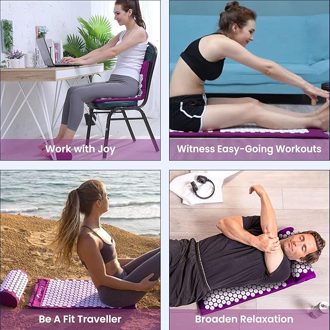 ROMIX Acupressure Mat and Pillow Set, Acupuncture Mat for Back Pain, Neck, Shoulder Pain Relief, Stress Reduction, Wellness Therapy, Cushioned Acupressure Mats with Carry Bag for Men and Women