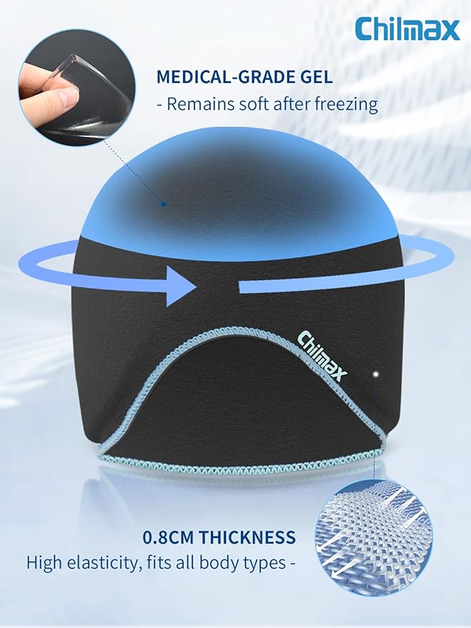 Migraine Relief Cap,Full Head Ice Hat Hot & Cold Gel Compress Pack with Face and Eye Mask,Headache Ice Pack Head Wrap for Hangover, Fever, Puffy Eyes,Tension, Sinus, Stress Relief