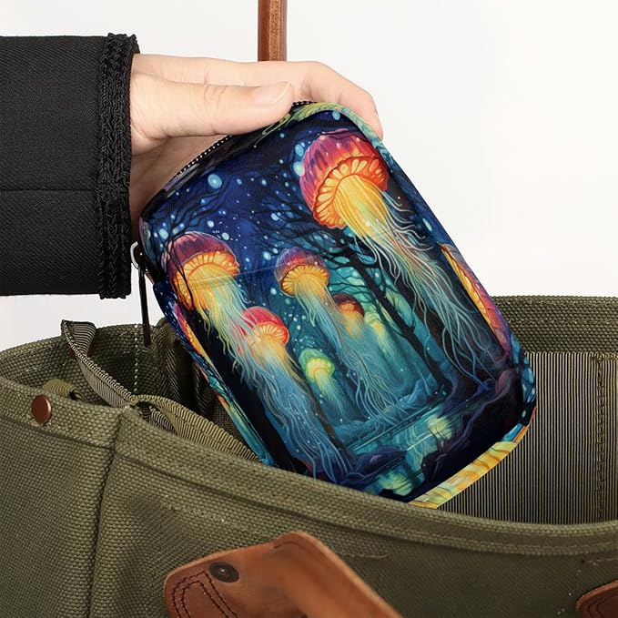 Abstract Tree Forest Jellyfish Travel Pill Organizer Box Weekly Portable Pill Case Daily Pills 7 Day Small Birth Control Pills Container Removable Compartments for Medicine Vitamins Fish Oil