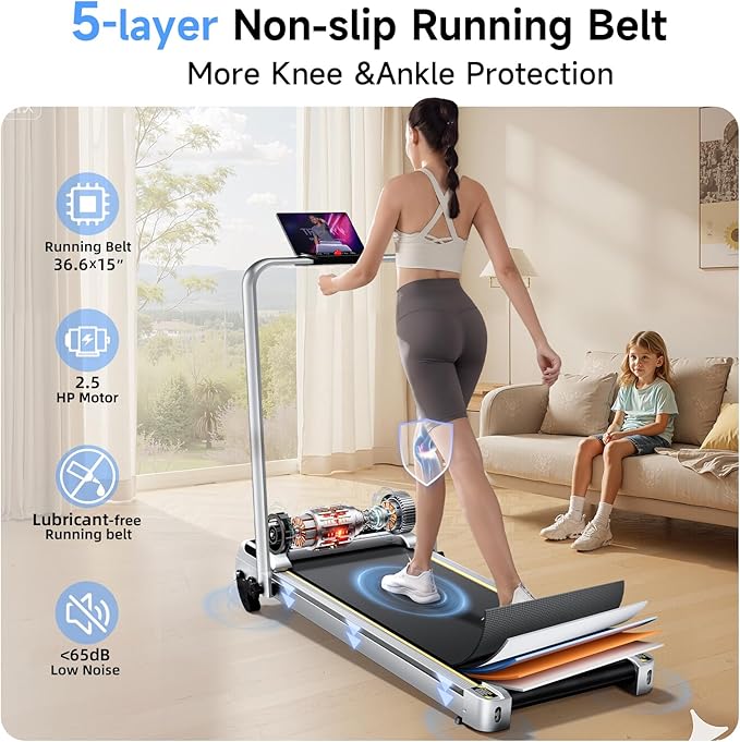 Walking Pad with Handles, Walking Pad Treadmill with Incline, 3 in 1 Foldable Treadmills for Home Office, Portable Under Desk Compact Design