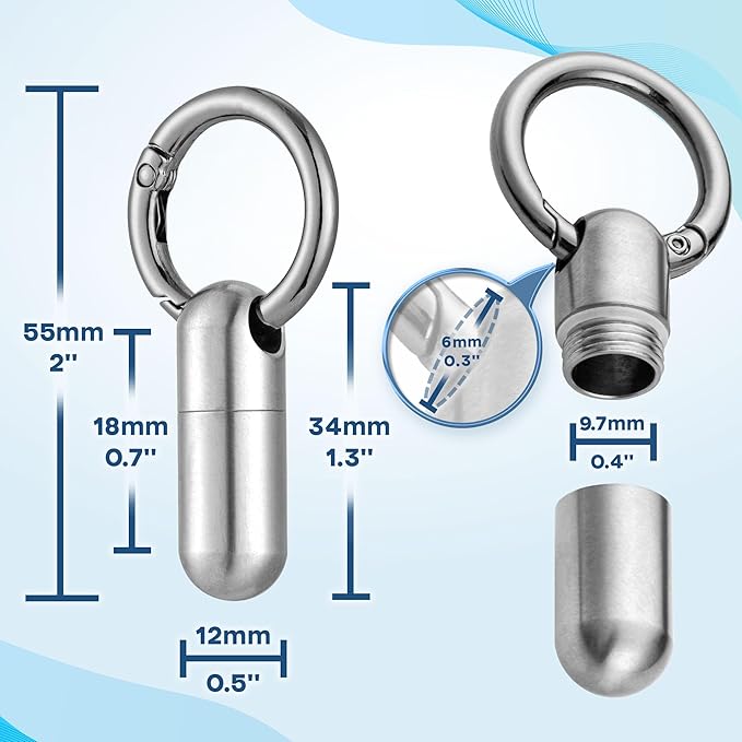 Titanium Keychain Pill Holder, Small Waterproof Pill Case Container w/Convenient Carabiner Clip, High-Grade Mini Metal Medicine Organizer, Airtight & Portable for Travel/Daily Medication by Boxsik