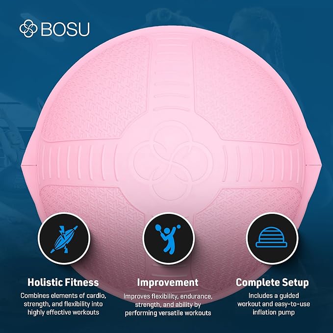 Bosu Half Ball Home Balance Exercise Trainer for Strength and Flexibility Workouts with Built to Last Burst Resistant Material and Hand Pump