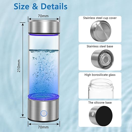 2 Pack Portable Rechargeable Hydrogen Water Bottle Generator [Gifts for Him Her], Water Machine for Home Travel Office Exercise (Silver)