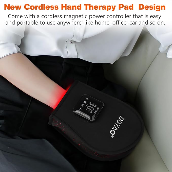TUOB Red Light Therapy for Hand, Cordless Infrared Light Therapy Device with Power Bank, Led Light Therapy Double Side Pad Glove Deep Penetrate Joint Benefit for Hand Wrist Fingers Pain Relief