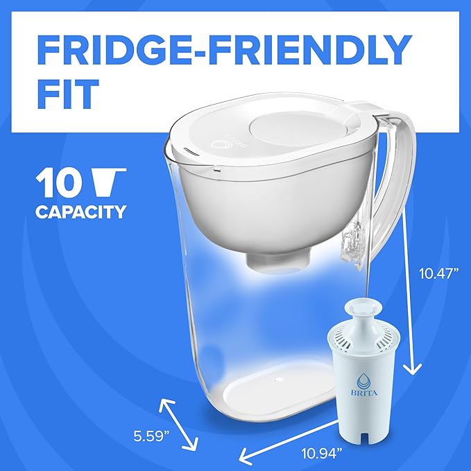 Brita Water Pitcher, Everyday Elite Filter, Removes 99% of Lead, Includes 1 Filter, 10-Cup Capacity, White
