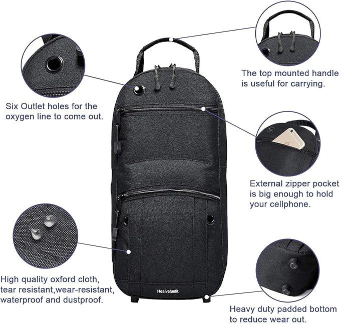 Oxygen Tank Backpack O2 Cylinder Carrying Holder Bag Fit Size M4/A, M6/B, M9/C, M2, ML6 -black (not for the D Oxygen Tank)