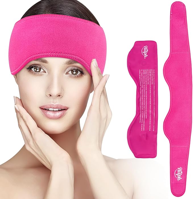 Hilph Headache Ice Pack Migraine Ice Head Wrap, Reusable Head Cold Pack Forehead Ice Pack for Migraine Relief, Headache Tension, Sinus Pain, Chemo, Stress Relief (Red)