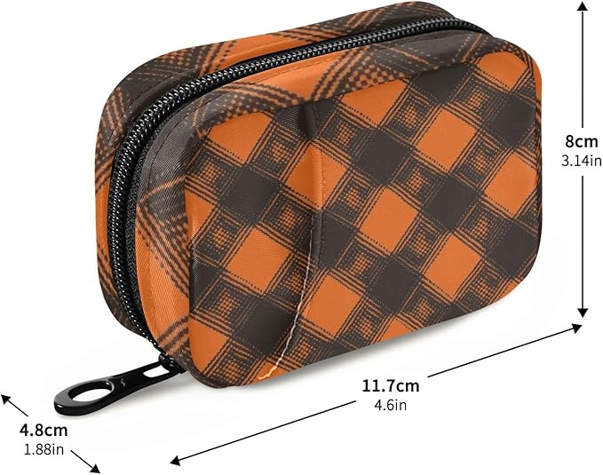Halloween Plaid Orange Travel Pill Organizer Case Box Container Weekly Portable Vitamin Medicine Holder Storage Bag with Zipper Removable