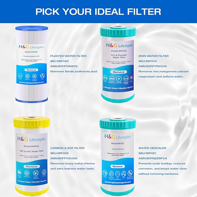 H&G Lifestyles 10" x 4.5 Iron Water Filter for Well Water,Whole House Water Filter Replacement Cartridge, Soften Water,Compatible with 84637, WPX5BB97P, PC10, 355214-45, 355215-45, WP10BB97P, WP5BB97P