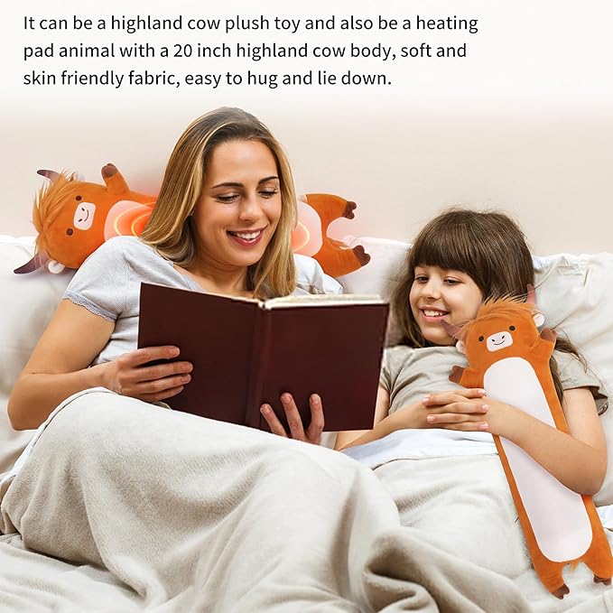 Highland Cow Heating Pad for Period Cramps and Menstrual Pain Relief,USB Heating Pad Stuffed Animals-20” Electric Plush Heated,Cute Portable Electric Plushies Gifts for Women Teens Girls