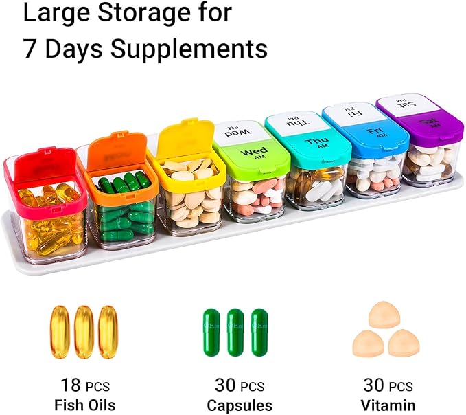 Daviky Extra Large Weekly Pill Organizer, XL Pill Box 2 Times a Day, 7 Day AM PM Medicine Pill Organizer for Supplement, Big Daily Pill Case Holder with Large Container for All Your Vitamin