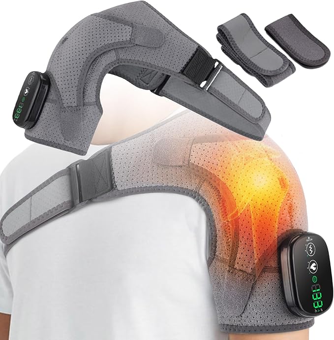 Shoulders Massager, Adjustable Shoulder Massager with Heat for Pain Relief Deep Tissue, 3 Levels Vibration & 3 Levels Heating Shoulder Heat (Gery)