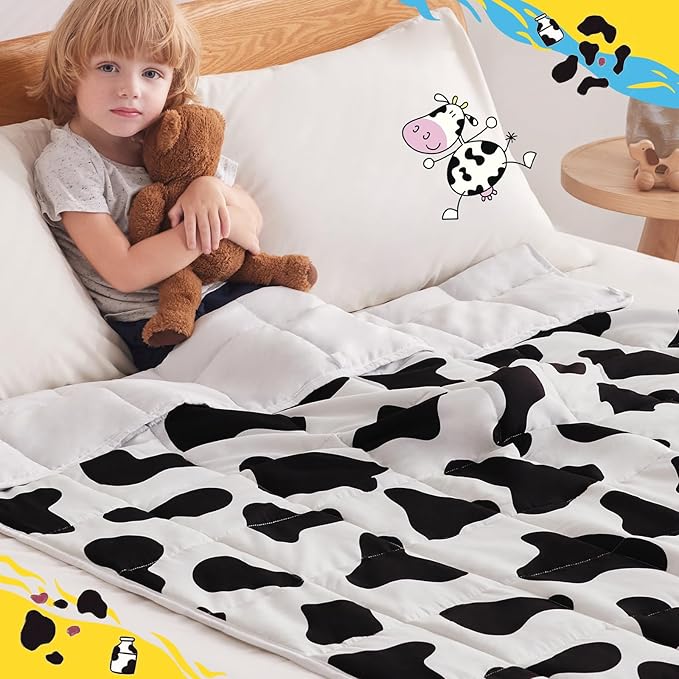 anfie Weighted Blanket Kids (36"x48" 5lbs) Weighted Blanket Cooling Blanket for Sleeping,Throw Size Breathable Blanket with Premium Glass Bead(White Cow)