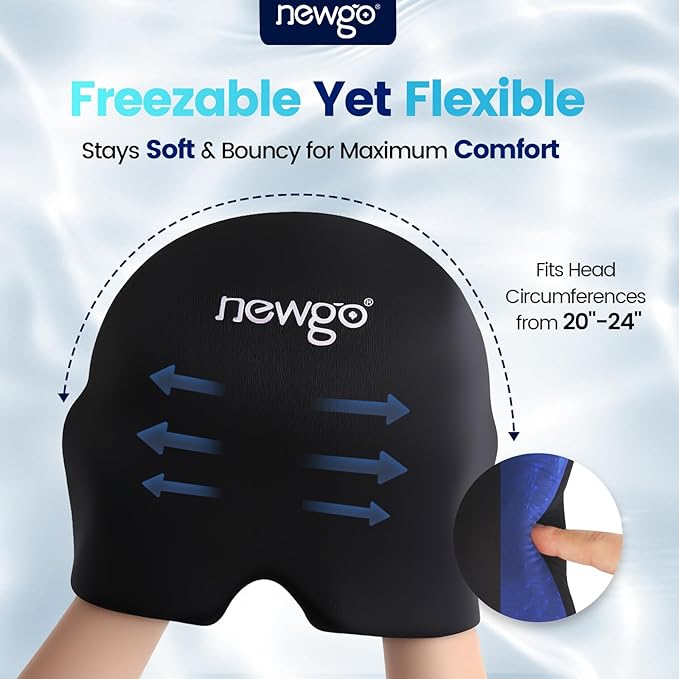 NEWGO Migraine Relief Cap Headaches Ice Cap with Top Coverage, Hot and Cold Therapy, Migraine Headache Relief Cap for Tension, Stress & Hangover