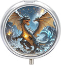 Fire and Ice Dragons Pill Box Travel Pill Case for Purse Pocket Weekly Medicine Organizer with Mirror 3 Compartment Round Medicine Case Portable PillcaseHolder for Daily