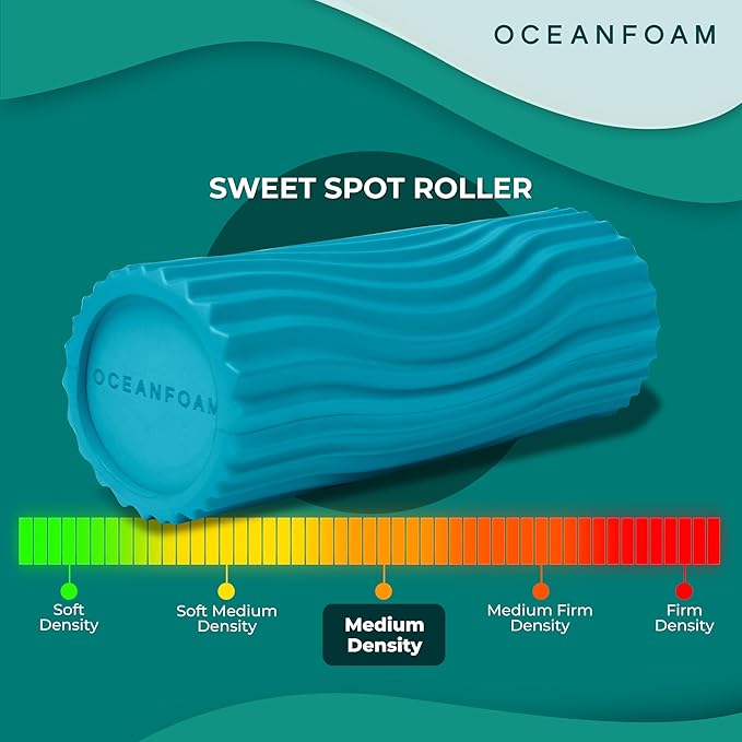 Oceanfoam Sweet Spot Medium Exercise Foam Roller 14"x5.5" – Medium Density Travel Foam Roller for Physical Therapy, Deep Tissue Massage, Yoga, Pilates, Classic Exclusive Wave Texture (Miami Blue)