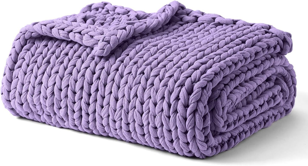 YnM Cooling Weighted Blanket, 100% Cotton Handmade Chunky Knitted Blanket, Weighted Lap, Breathable Heavy Blankets, Machine Washable Throw for Sleep or Home Decor (Purple, 50x60 Inch, 10lbs)