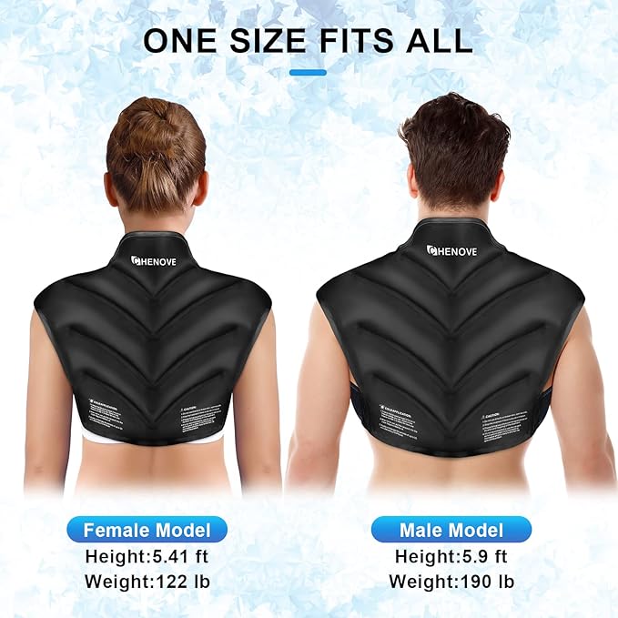 Chenove Ice Pack for Shoulders Upper Back with Strap, Neck and Shoulder Ice Pack Wrap Rotator Cuff Gel Reusable with Cold Compression Therapy, Soreness (Black)