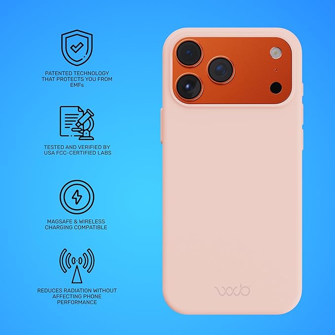 WAVEBLOCK EMF Protection Silicone iPhone Case Compatible with iPhone 17 Pro Max, Radiation Blocker, 5G Shield Reduction, Lightweight, USA Patented and Tested in FCC Lab, Pink