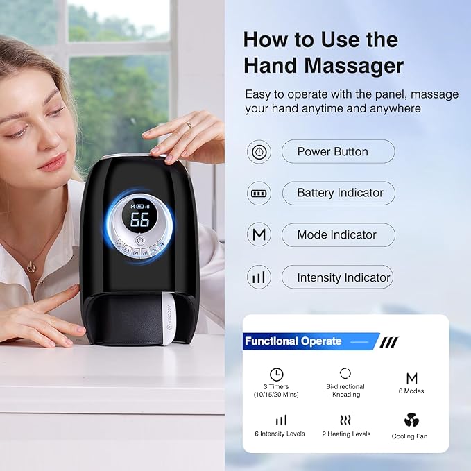 KINGJOY Hand Massager with Heat and Compression, 3D Kneading Hand Massagers for Arthritis and Carpal Tunnel Relief, Hand Therapy with Fan Cooling for Finger Numbness Relief, Gifts for Women
