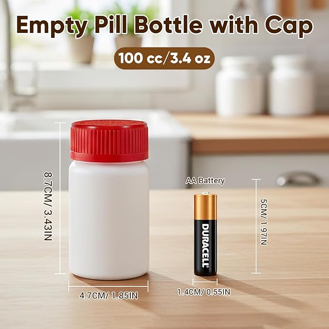 DEMORA Pill Bottle Empty with Child Resistant Cap, Wide Mouth Travel Small Pill Bottle Plastic Medicine Containiers Medicine Organizers for Medications Capsules (3.4 oz, 8 Pcs)