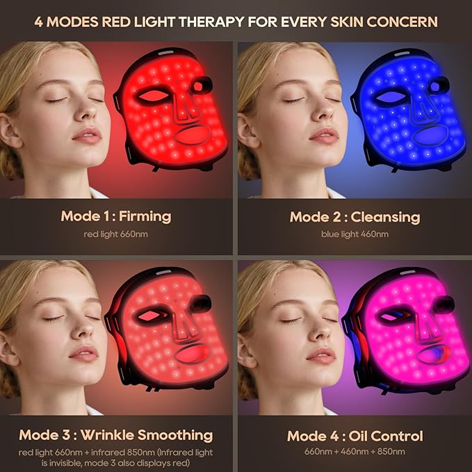 Morfone Red Light Therapy for Face, 4 Modes LED Face Mask Light Therapy with Timing Function, Near-Infrared 850NM Red Light Therapy for Home Use, Gift for Women Girls