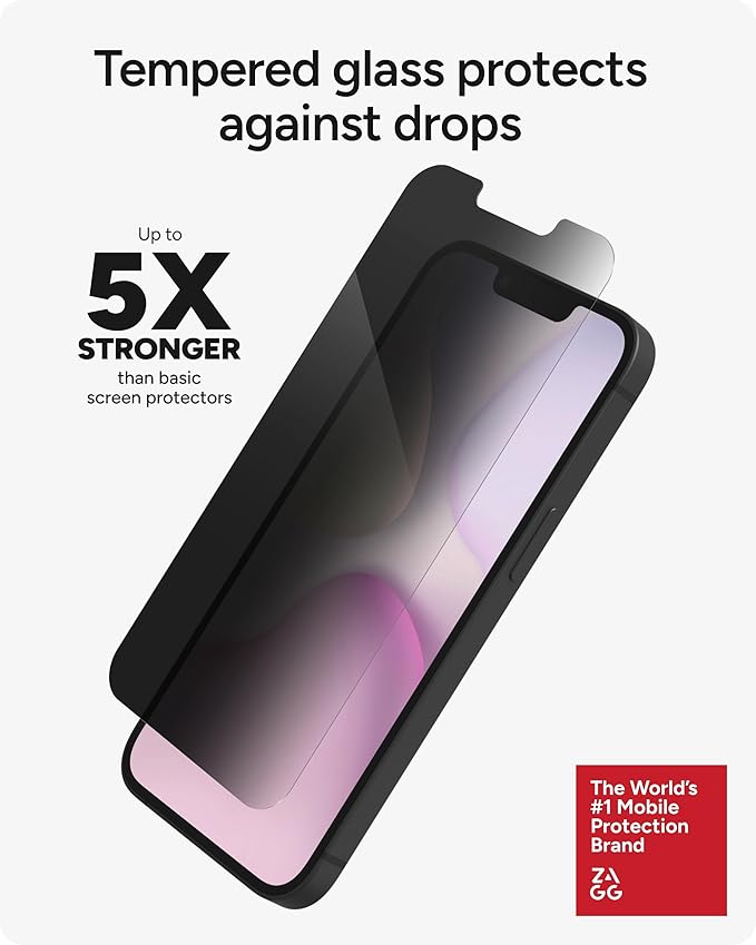 ZAGG Glass Elite Privacy 360 Screen Protector for Apple 17e/ 16e/ 14/13/ 13 Pro - Four-Way Privacy Filter, 5X Tougher, Anti-Fingerprint Technology, InvisibleShield, Easy to Install