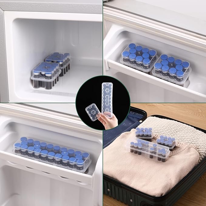 3-Pack Peptide Case for Fridge (2*10+24 Slots),3mL Vial Holder for Refrigerator Organized Storage,44-Slot Insulin & Peptide Organizer Set,Semi-Transparent Medical Vial Storage Case for Diabetic Care