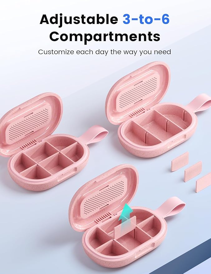 Travel Pill Organizer, Adjustable 3-6 Compartments Portable Pill Box, Small Pill Case Daily Medicine Container Moisture Proof Storage to Hold Vitamin Supplement Fish Oil for Pocket Purse-Blue