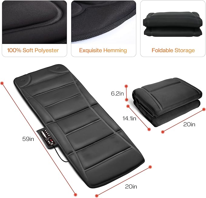 CILI Massage Mat Full Body,Massager Chair Pad,10 Vibration Motors & 5 Massage Modes,Back Massager for Bed,Massage Mattress Pad for Back,Heating Pad with Auto Shut Off