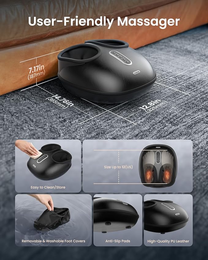 RENPHO 2026 [Upgraded] Foot Massager with Heat, FSA Eligible Shiatsu Foot Massager for Plantar Fasciitis, Deep-Kneading, Air Squeezing Feet Massager, Birthday Gifts for Women Mom Size 12