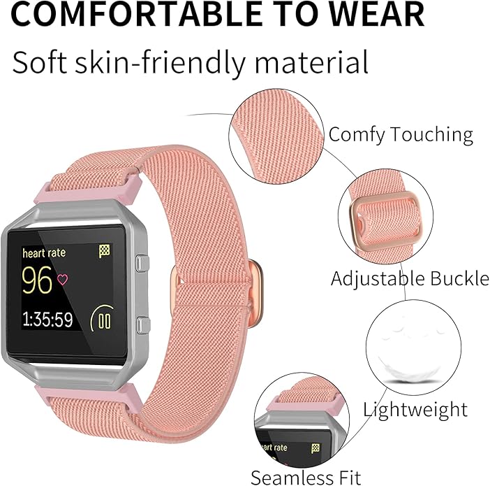 Elastic Bands Compatible for Fitbit Blaze for Men Women, Nylon Adjustable Stretchy Loop Braided Straps with Metal Frame Compatible for Fitbit Blaze Bands for Women Men