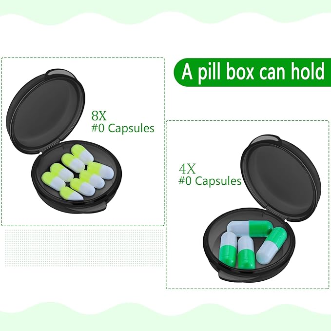 Patelai Small Pill Case Travel Pill Container Clear Mini Organizer Box Round Black Medicine Case Holder for Pocket Purse Briefcase Travel Medicine Cod Liver Oil Storage(10 Pack)