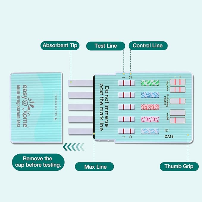 Easy@Home 5 Panel Instant Drug Test Kits - Testing Marijuana (THC), COC, OPI 2000, AMP, BZO - Urine Dip Drug Testing - #EDOAP-754 150 Pack